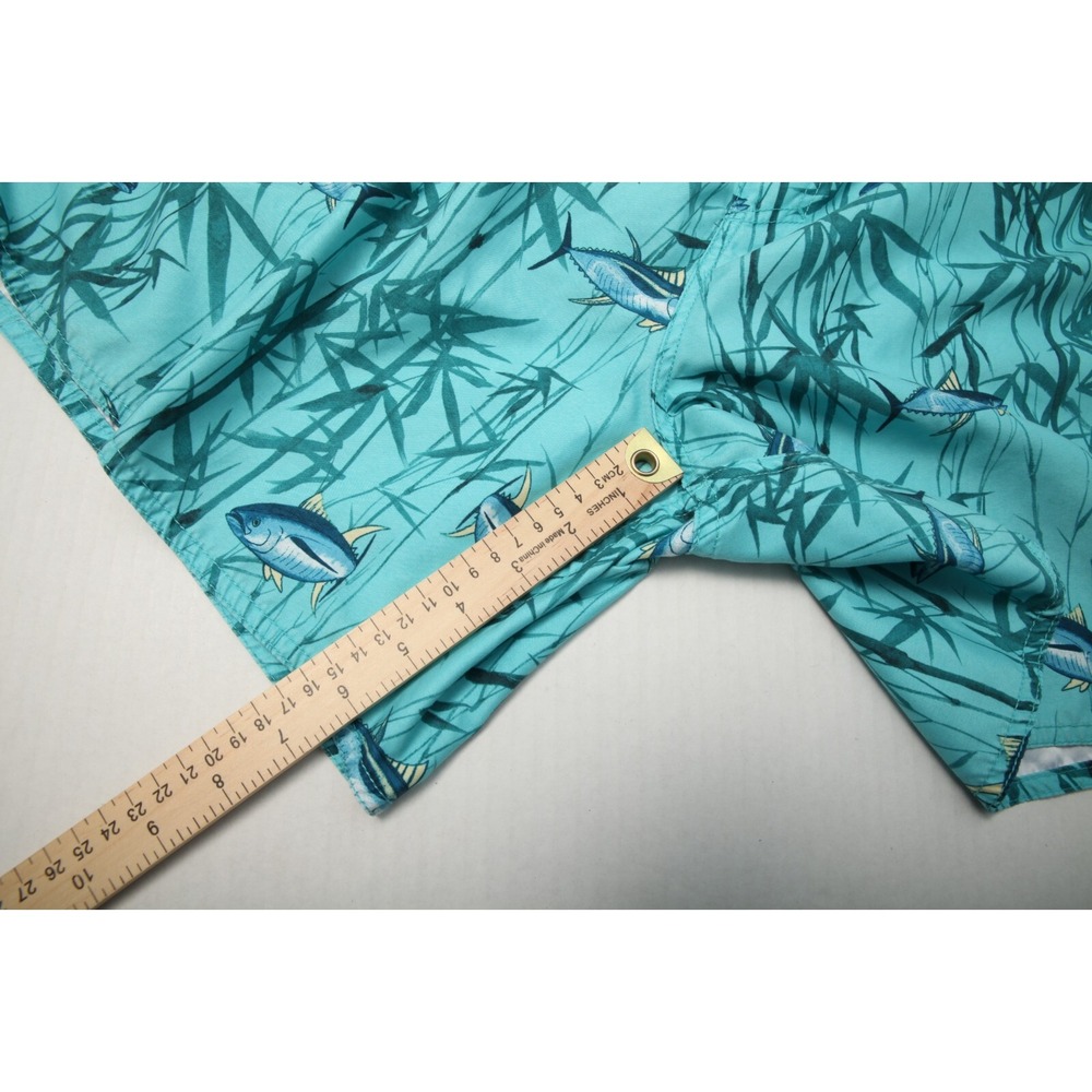 AFTCO Bathing Suit Men XL Blue Green Fish Bamboo Elastic Waist Drawstring Lined - Picture 10 of 11